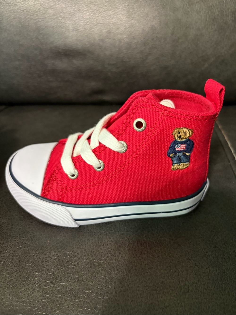 Polo by Ralph Lauren Red High-Top Kids Sneaker with Bear Patch -NEW